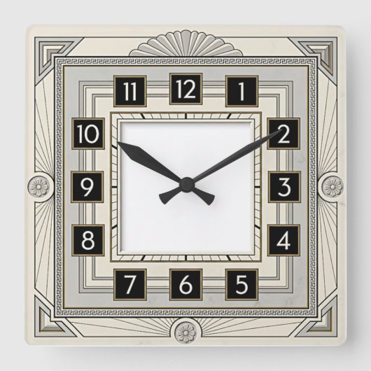Horloge Carrée Art Déco Blanc (Recto)