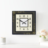 Horloge Carrée Art Déco Bleu (Maison)