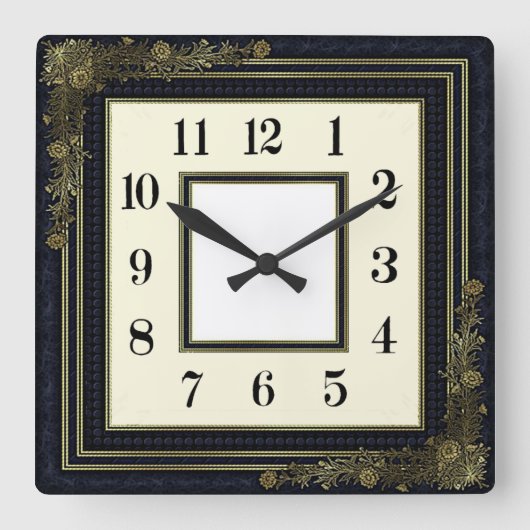 Horloge Carrée Art Déco Bleu (Recto)