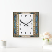 Horloge Carrée Art Déco Bleu (Maison)