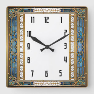 Horloge Carrée Art Déco Bleu