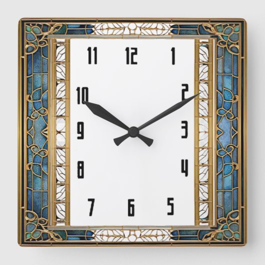 Horloge Carrée Art Déco Bleu (Recto)