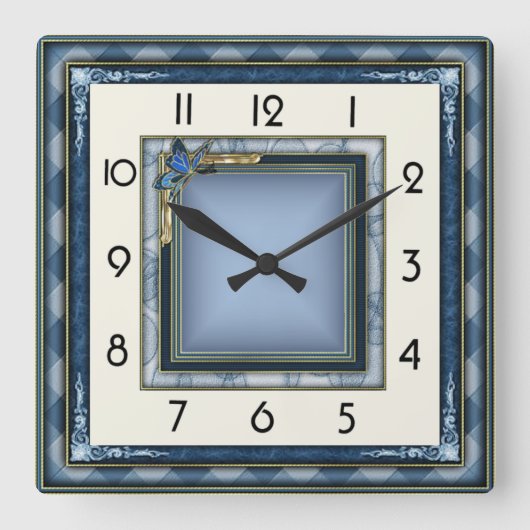 Horloge Carrée Art Déco Bleu (Recto)