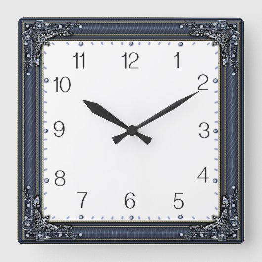 Horloge Carrée Art Déco Bleu (Recto)
