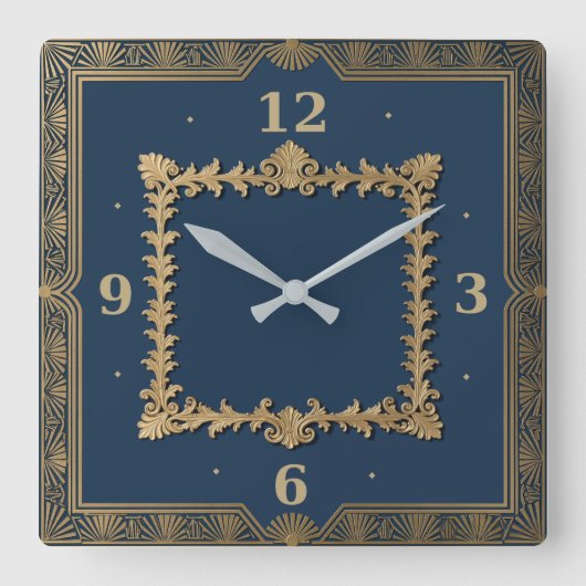 Horloge Carrée Art Déco bleu (Recto)
