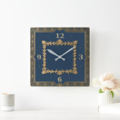 Horloge Carrée Art Déco bleu (Maison)
