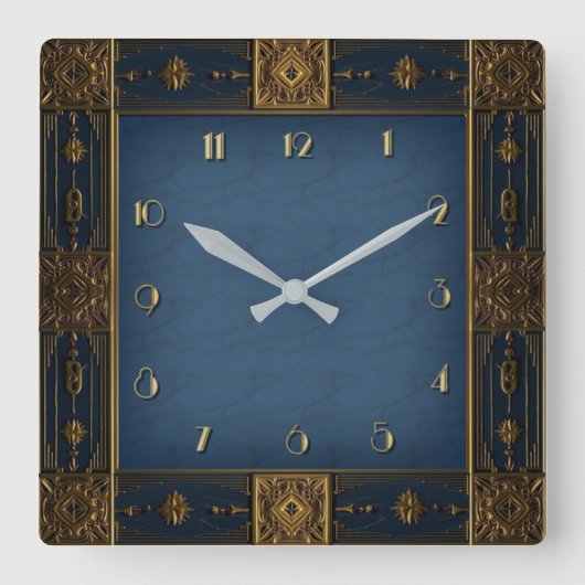 Horloge Carrée Art Déco Bleu (Recto)