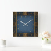 Horloge Carrée Art Déco Bleu (Maison)