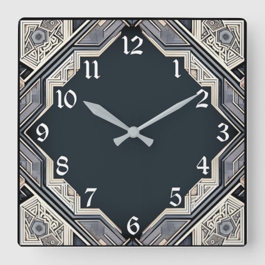 Horloge Carrée Art Déco Bleu (Recto)