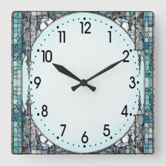 Horloge Carrée Art Déco Bleu