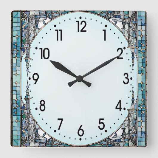 Horloge Carrée Art Déco Bleu (Recto)