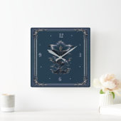 Horloge Carrée Art Déco bleu (Maison)