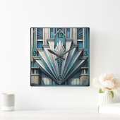 Horloge Carrée Art Déco Bleu (Maison)