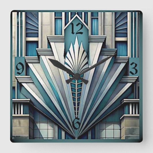 Horloge Carrée Art Déco Bleu (Recto)
