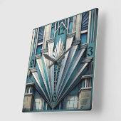 Horloge Carrée Art Déco Bleu (Angle)