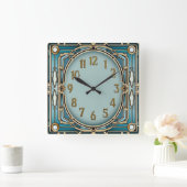 Horloge Carrée Art Déco Bleu (Maison)