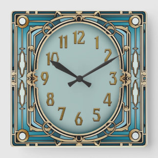 Horloge Carrée Art Déco Bleu