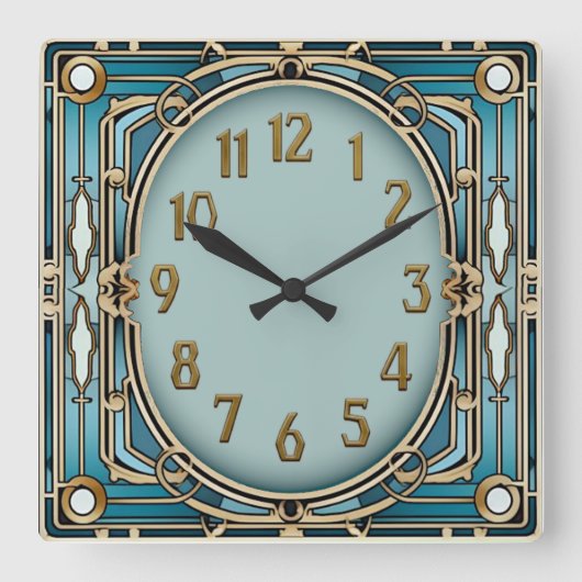 Horloge Carrée Art Déco Bleu (Recto)