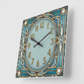 Horloge Carrée Art Déco Bleu (Angle)