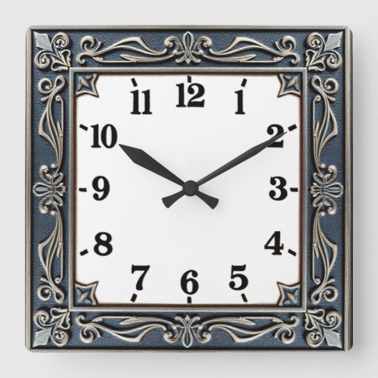 Horloge Carrée Art Déco Bleu (Recto)