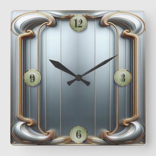 Horloge Carrée Art Déco Bleu (Recto)