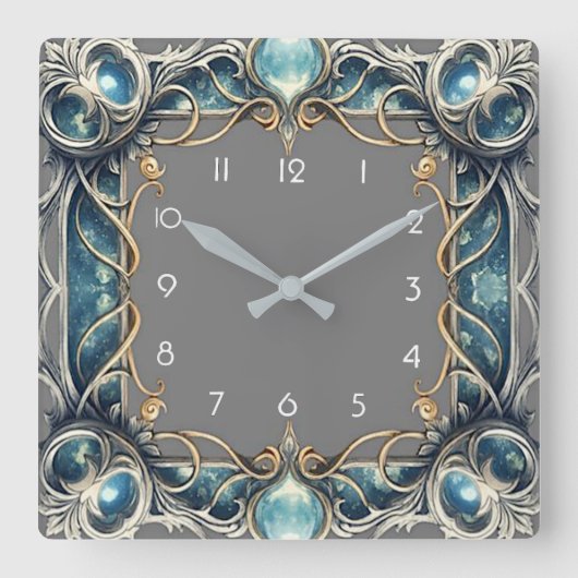 Horloge Carrée Art Déco Bleu (Recto)