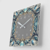 Horloge Carrée Art Déco Bleu (Angle)