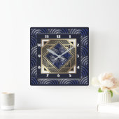 Horloge Carrée Art déco bleu (Maison)