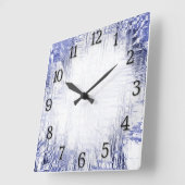 Horloge Carrée Art déco bleu avec chiffres noirs (Angle)