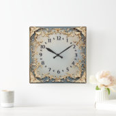 Horloge Carrée Art Déco Bleu et Or (Maison)
