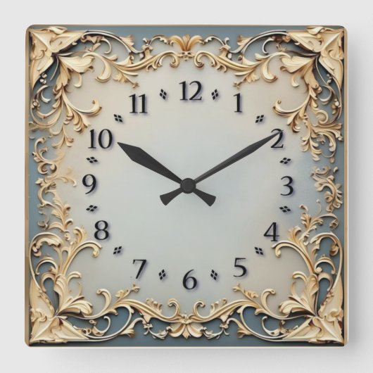 Horloge Carrée Art Déco Bleu et Or (Recto)
