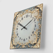 Horloge Carrée Art Déco Bleu et Or (Angle)