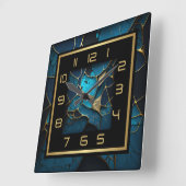 Horloge Carrée Art déco bleu et or (Angle)