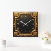 Horloge Carrée Art déco doré (Maison)