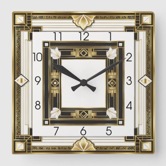 Horloge Carrée Art Déco élégant (Recto)