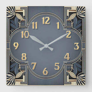 Horloge Carrée Art Déco Élégant Bleu