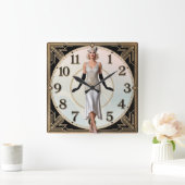 Horloge Carrée Art Deco Elegant Girl (Maison)