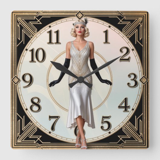 Horloge Carrée Art Deco Elegant Girl (Recto)