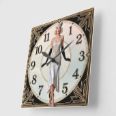 Horloge Carrée Art Deco Elegant Girl (Angle)