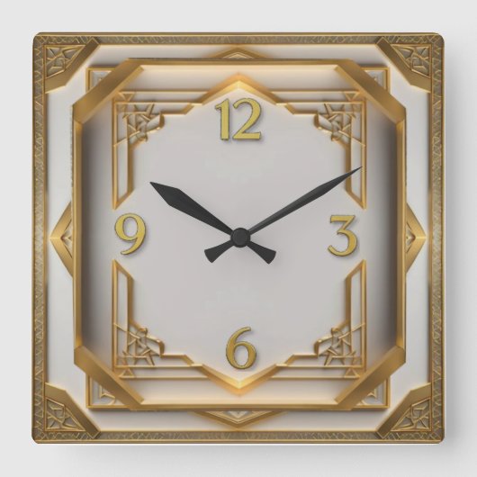 Horloge Carrée Art Deco Elegant Gold (Recto)