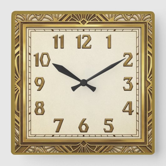 Horloge Carrée Art Deco Elegant Gold (Recto)