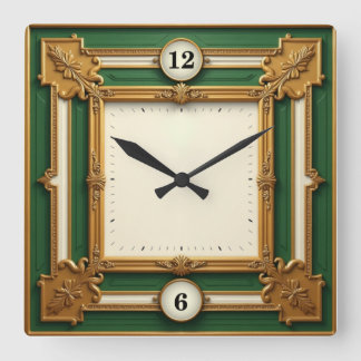 Horloge Carrée Art Deco Elegant Green