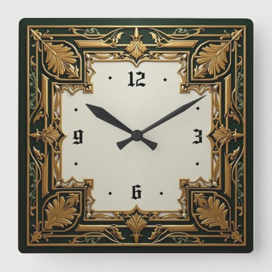Horloge Carrée Art Deco Elegant Green (Recto)