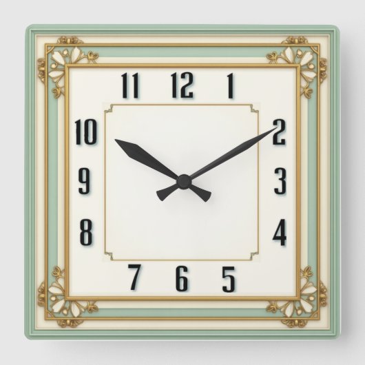 Horloge Carrée Art Deco Elegant Mint (Recto)