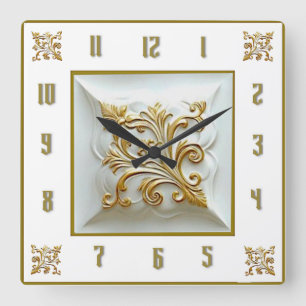 Horloge Carrée Art Déco Élégant Or