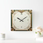 Horloge Carrée Art Déco Elegant Vert (Maison)