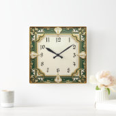 Horloge Carrée Art Déco Elegant Vert (Maison)