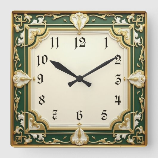 Horloge Carrée Art Déco Elegant Vert (Recto)