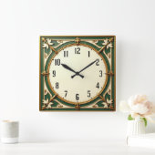 Horloge Carrée Art Déco Elegant Vert (Maison)