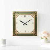 Horloge Carrée Art Déco Elegant Vert (Maison)